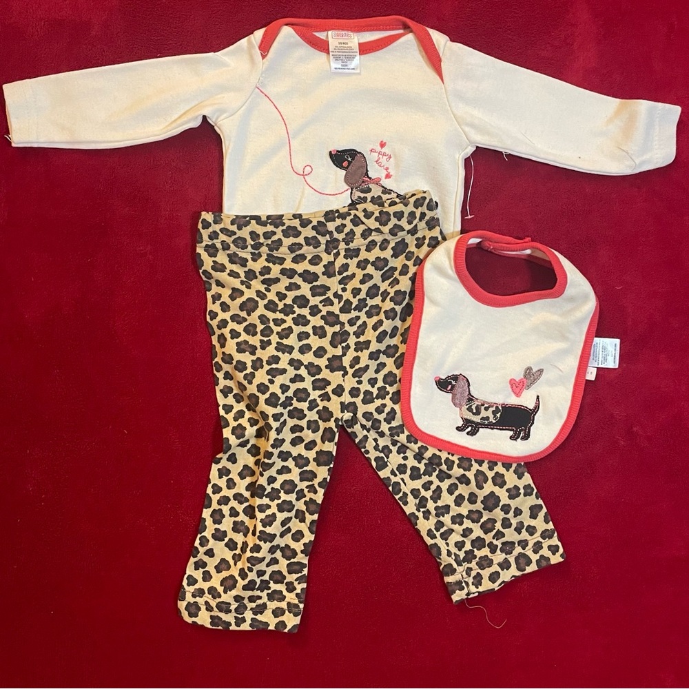 Swiggles Baby Girl's 3 Piece Set - Animal Print Leggings, Body Suit & Bib 3-6M